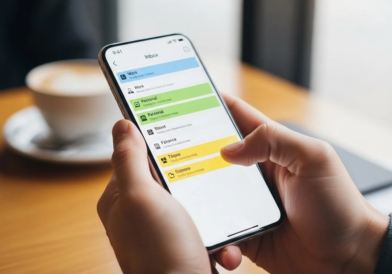 Organized email inbox on smartphone, sorted into priority categories by Word.now